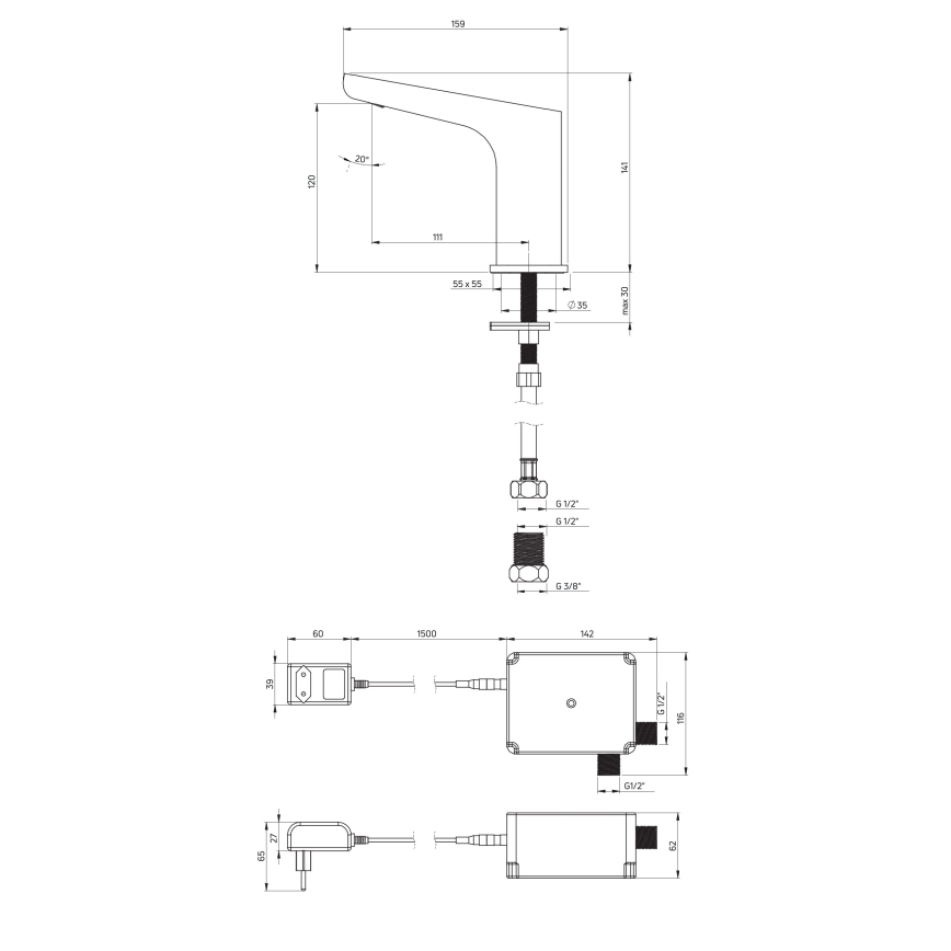 Deante BQH_N28V - Touchfri håndvaskarmatur HIACYNT 230/6V sort