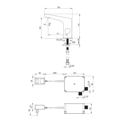 Deante BQH_N29V - Touchfri håndvaskarmatur med temperaturregulering HIACYNT 230/6V sort