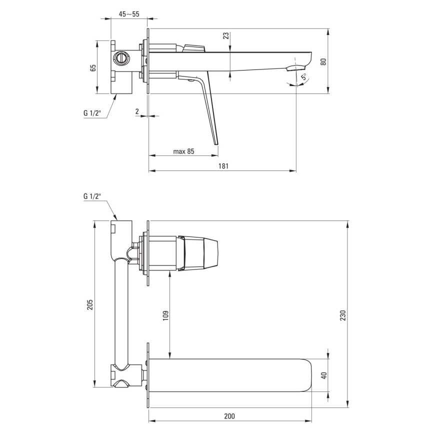 Deante BQL_054L - Håndvaskarmatur til indbygning BLUR, poleret krom