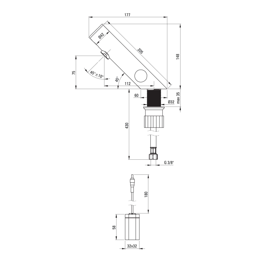 Deante BQR_P29R - Touchfri håndvaskarmatur med temperaturregulering SENSE 4xAA poleret stål