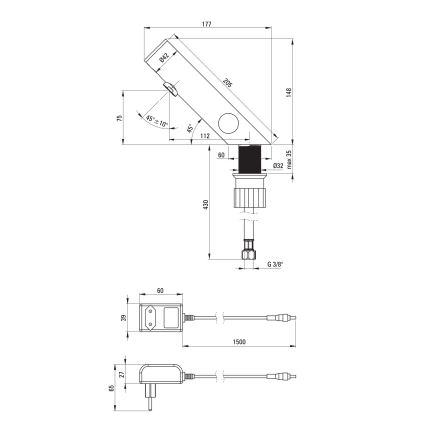 Deante BQR_P29V - Touchfri håndvaskarmatur med temperaturregulering SENSE 230/6V poleret stål