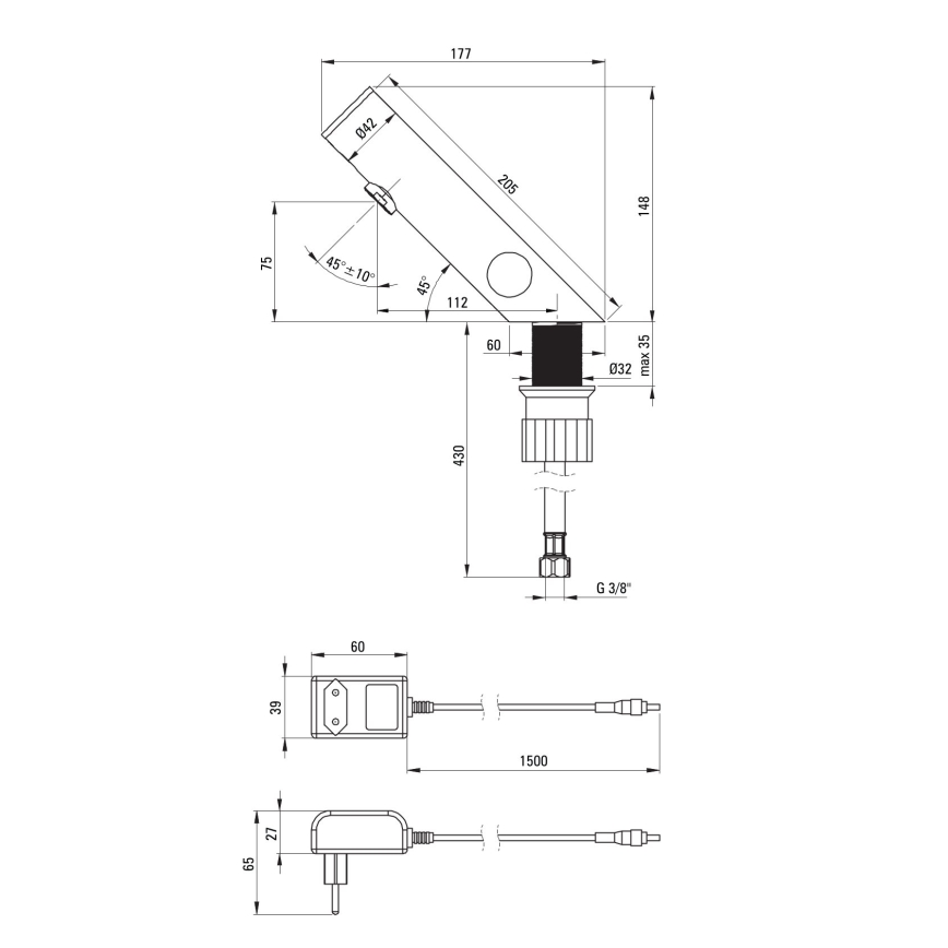 Deante BQR_P29V - Touchfri håndvaskarmatur med temperaturregulering SENSE 230/6V poleret stål