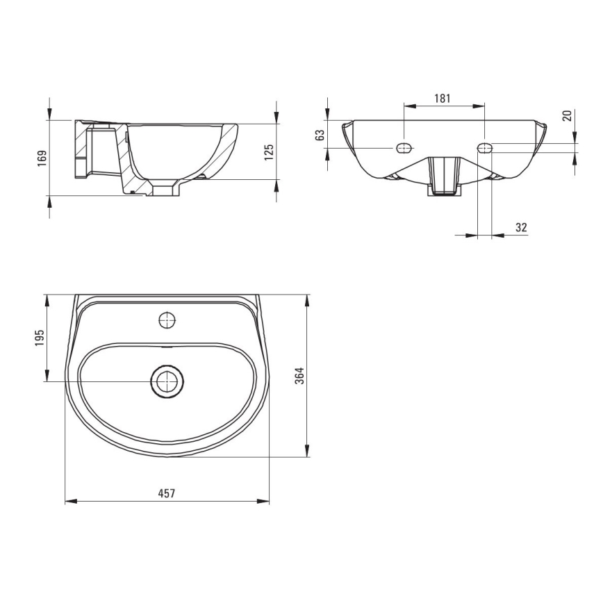 Deante CDJ_6U4W - Væghængt håndvask med hul JASMIN 45,7x36,4 cm keramik/hvid