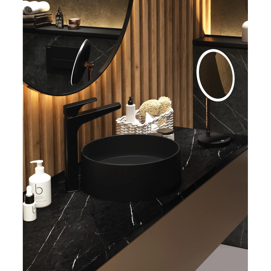 Deante CQS_NU4S - Håndvask til bordplade SILIA Ø 36 cm granit/sort
