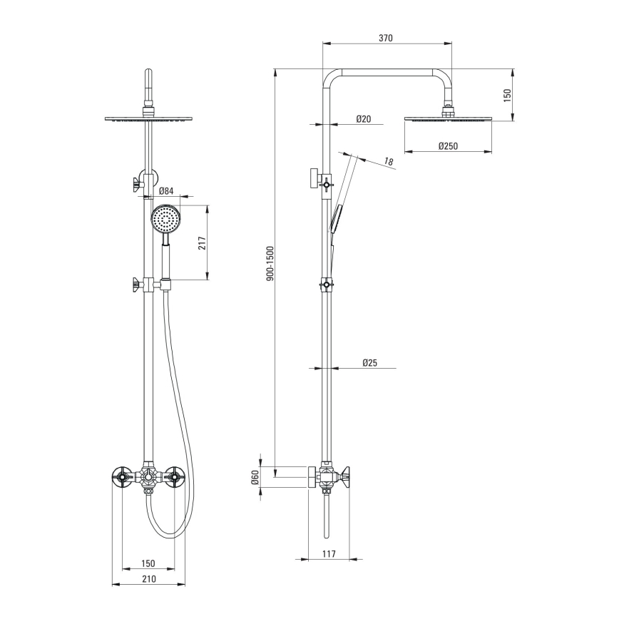 Deante NAC_N4QT - Brusesæt med TEMISTO-blandingsbatteri, sort