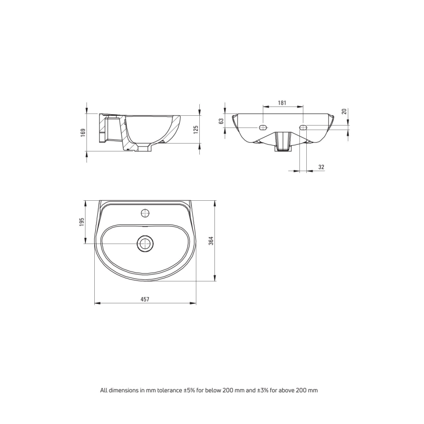 Deante - Vægmonteret håndvask JASMIN 45,7x36,4 + håndvaskarmatur LEMON