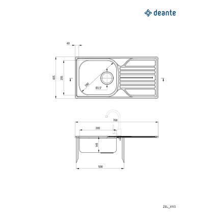 Deante ZEL_0113 - Køkkenvask LEGATO 43,5x76 cm satin