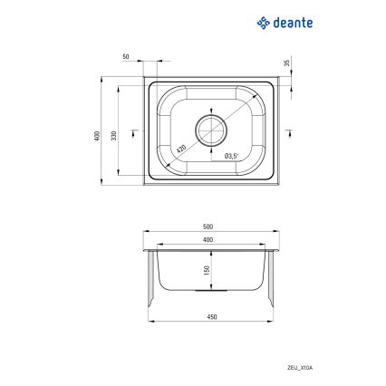 Deante ZEU_010A - Køkkenvask TECHNO 40x50 cm satin