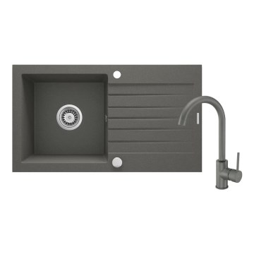 Deante ZQZVT113 - Køkkenvask ZORBA 76x44 cm + Hane til håndvask granit/metallisk antracit
