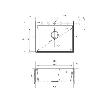 Deante ZRC_S10A - CORIO køkkenvask 50x60 cm granit/metalgrå