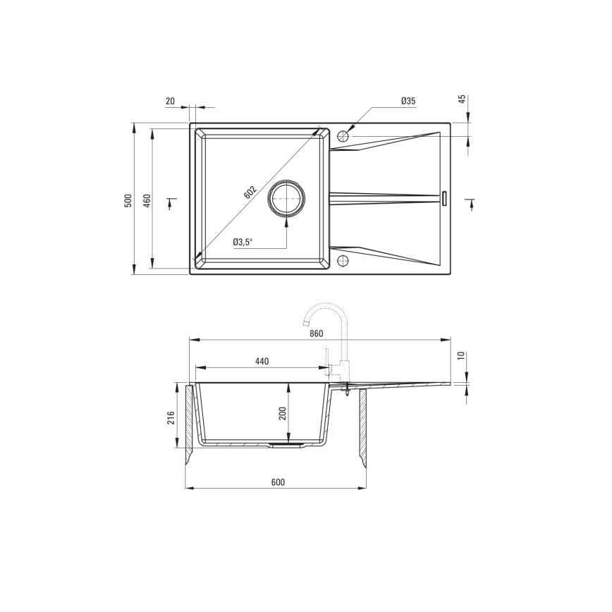 Deante ZRC_S11A - Køkkenvask CORIO 50x86 cm granit/metallisk grå
