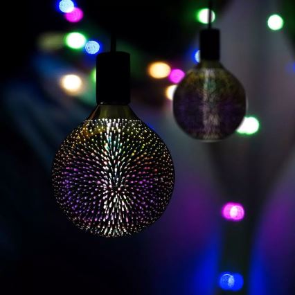 Dekorativ 3D LED-pære FILAMENT G125 E27/3W/230V 3000K