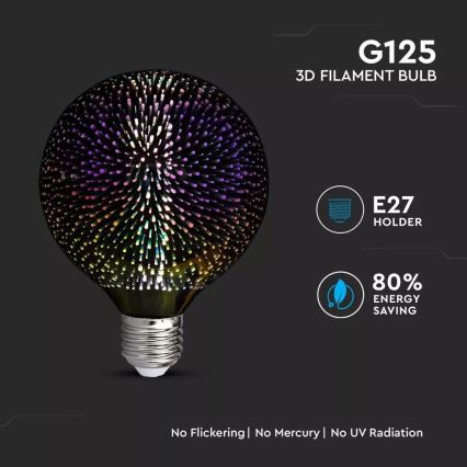 Dekorativ 3D LED-pære FILAMENT G125 E27/3W/230V 3000K