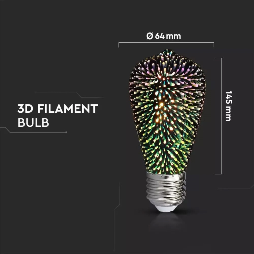 Dekorativ 3D LED-pære FILAMENT ST64 E27/3W/230V 3000K