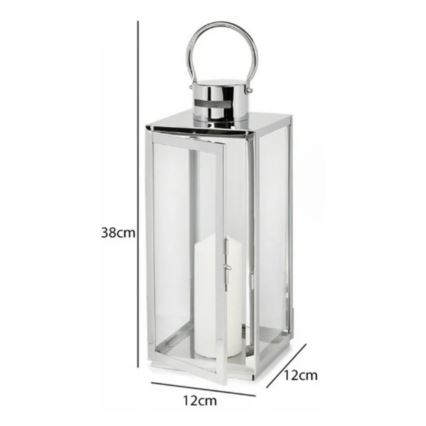 Dekorativ lanterne 38 cm i blank krom