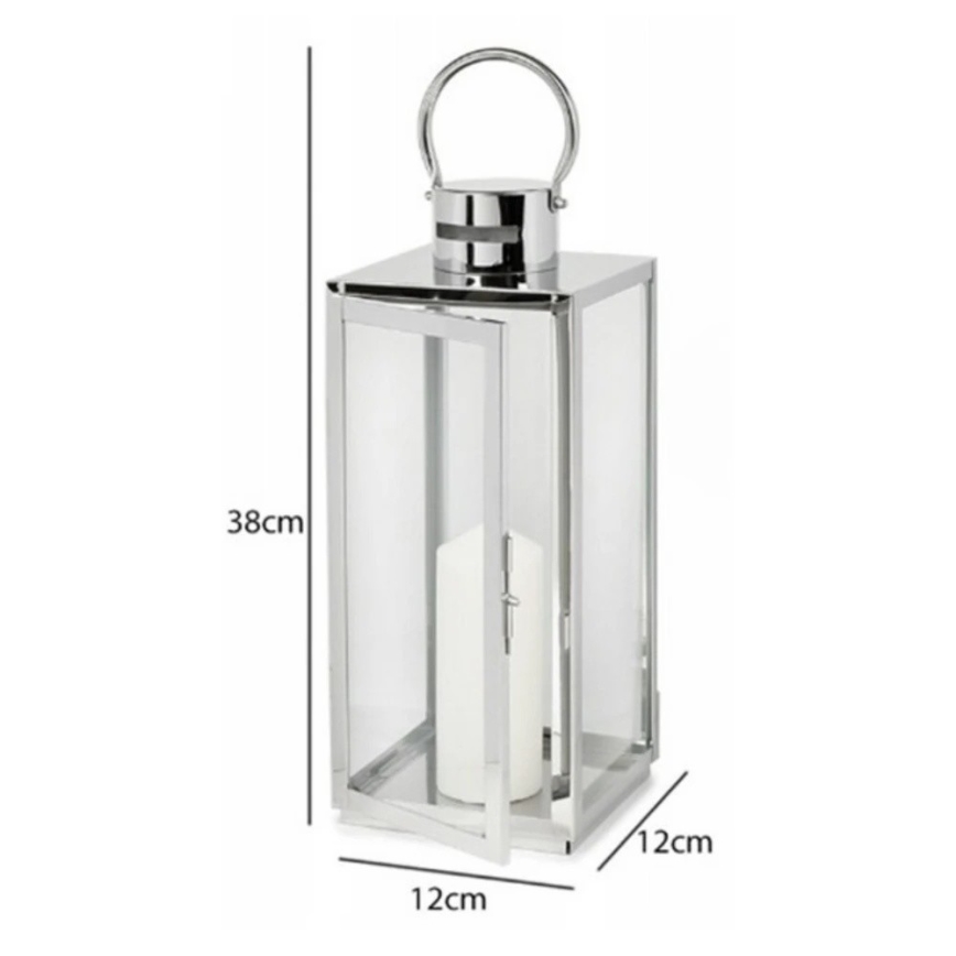Dekorativ lanterne 38 cm i blank krom