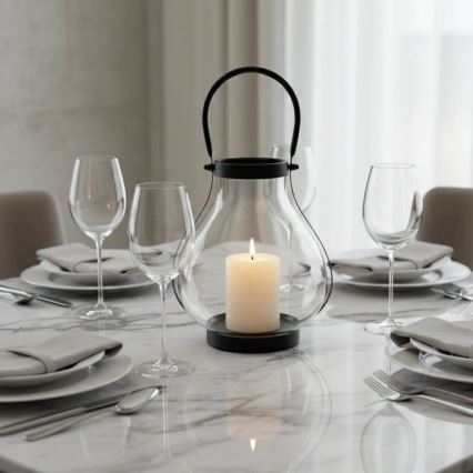 Dekorativ lanterne GLASSY, 25 cm, sort