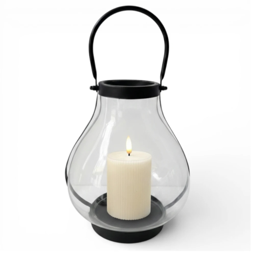 Dekorativ lanterne GLASSY, 25 cm, sort