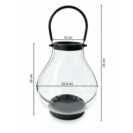Dekorativ lanterne GLASSY, 25 cm, sort