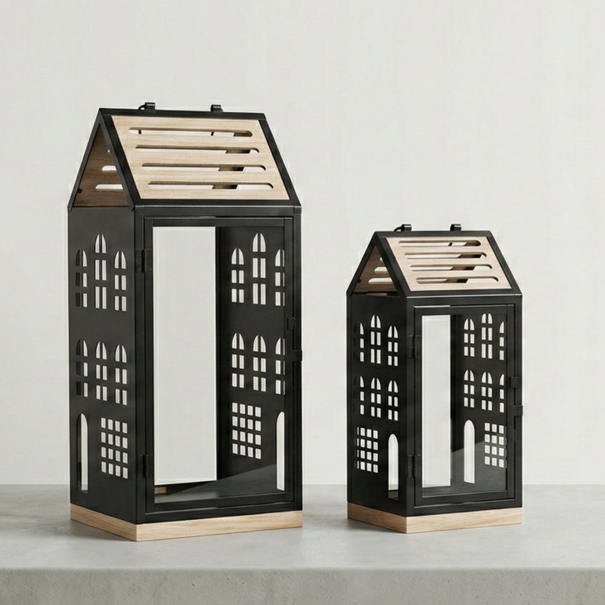 Dekorativ lanterne HOME 47,5 cm sort/beige