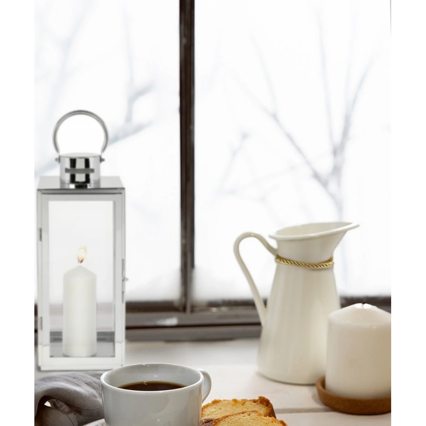 Dekorativ lanterne TOWER 29 cm blank krom