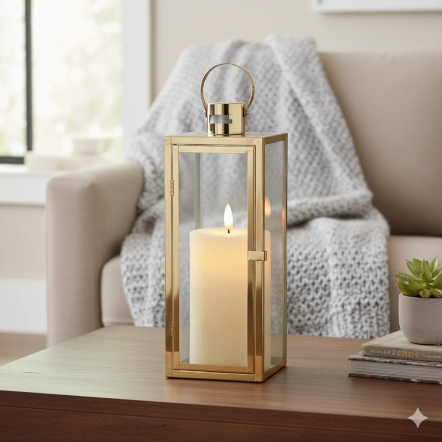 Dekorativ lanterne TOWER 29 cm guldfarvet