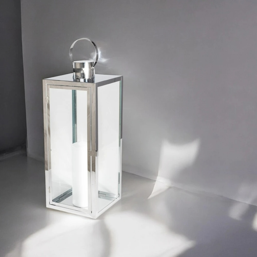 Dekorativ lanterne TOWER 49 cm, poleret krom