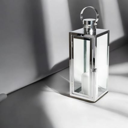 Dekorativ lanterne TOWER 49 cm, poleret krom
