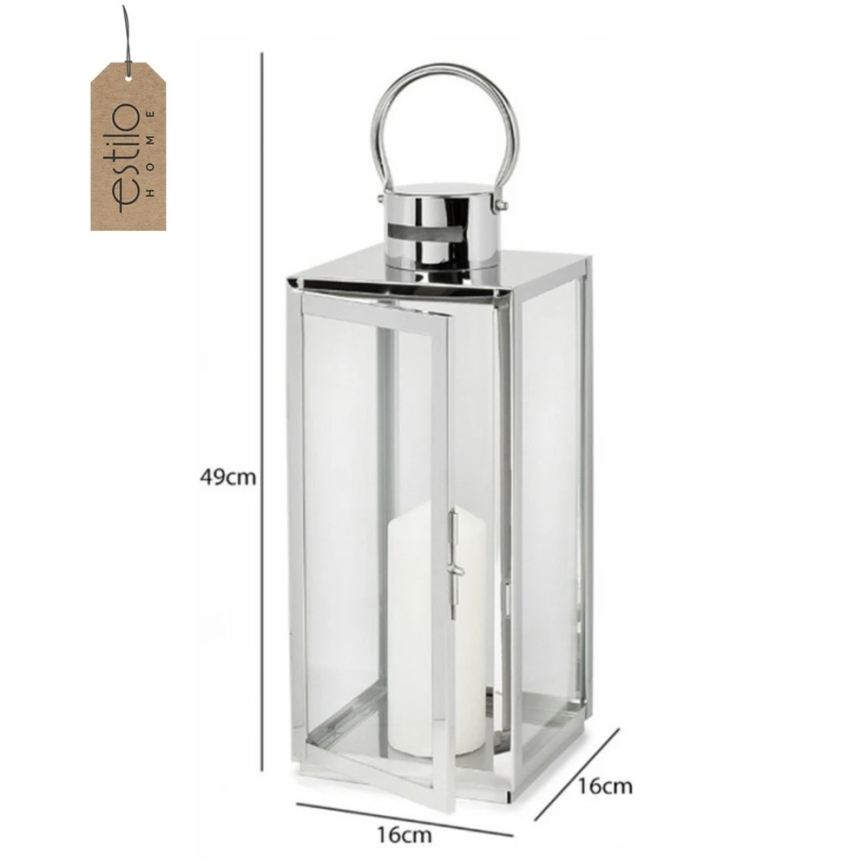 Dekorativ lanterne TOWER 49 cm, poleret krom