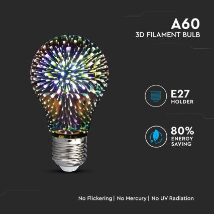 Dekorativ LED 3D-pære FILAMENT A60 E27/3W/230V 3000K