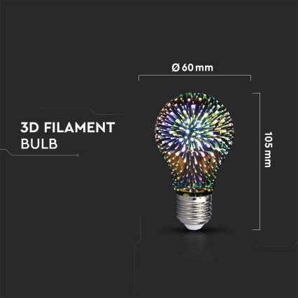 Dekorativ LED 3D-pære FILAMENT A60 E27/3W/230V 3000K