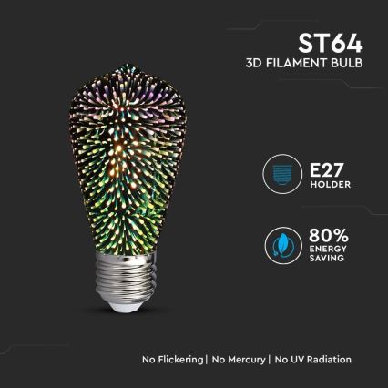 Dekorativ LED 3D-pære FILAMENT ST64 E27/3W/230V 3000K