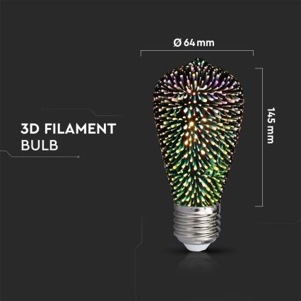 Dekorativ LED 3D-pære FILAMENT ST64 E27/3W/230V 3000K