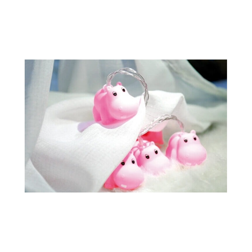 Dekorativ LED lyskæde 10xLED/2xAA 1,65 m flodhest