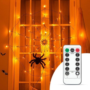 Dekorativ LED lyskæde HALLOWEEN LED/5V/8 funktioner edderkoppespind + fjernbetjening