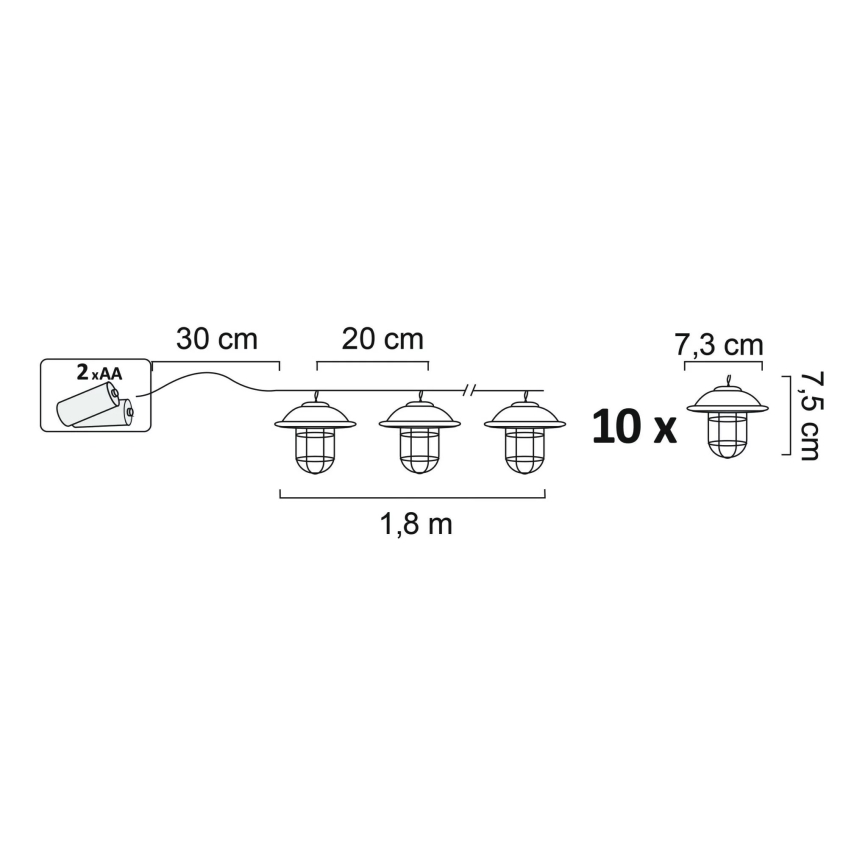 Dekorativ LED lyskæde LOFT 10xLED/2xAA udendørsbrug