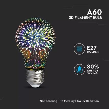 Dekorativ LED-pære 3D FILAMENT A60 E27/3W/230V 3000K