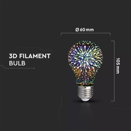 Dekorativ LED-pære 3D FILAMENT A60 E27/3W/230V 3000K