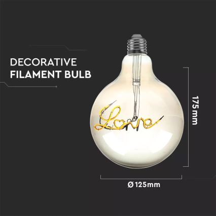 Dekorativ LED-pære FILAMENT G125 E27/5W/230V 2200K