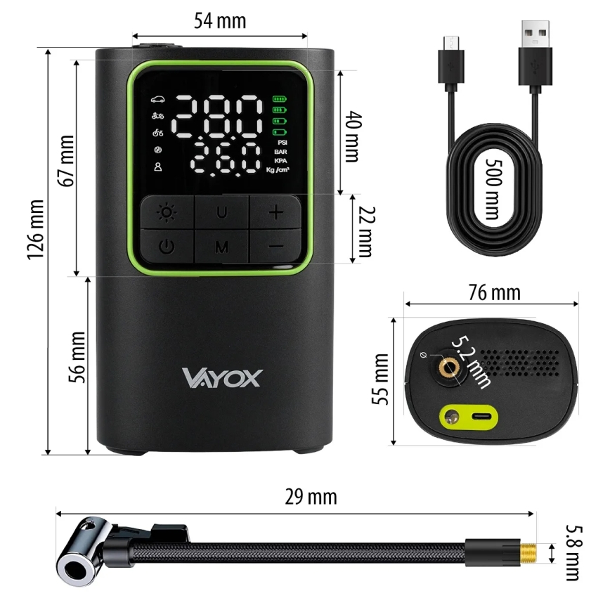 Digital lommekompressor 5V 4000 mAh sort