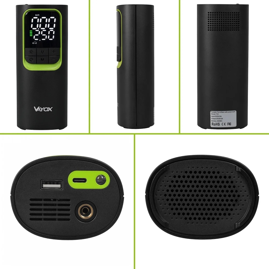 Digital lommekompressor 5V 8000 mAh sort