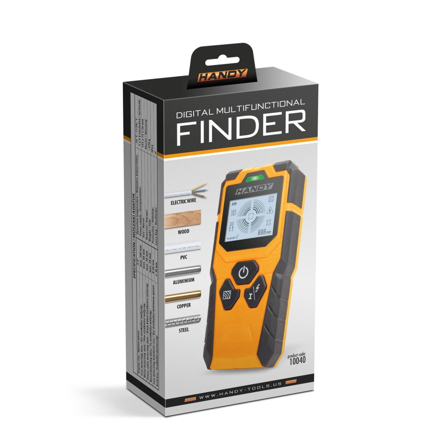 Digital multifunktionel detektor 9V 1x6LR61 IP54 orange