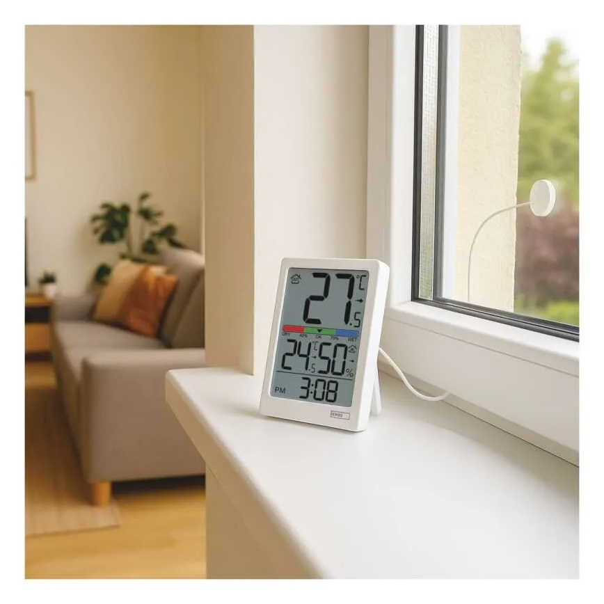 Digitalt termometer med hygrometer, 2x AAA, hvid