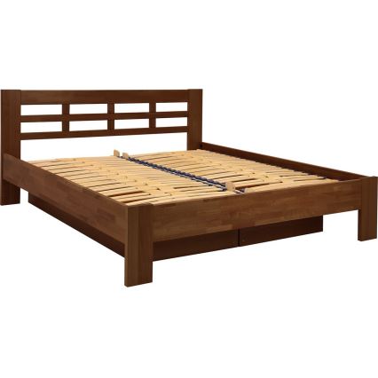 Dobbelt seng i massivtræ med opbevaringsplads ANGELA 180x200 cm mørk valnød