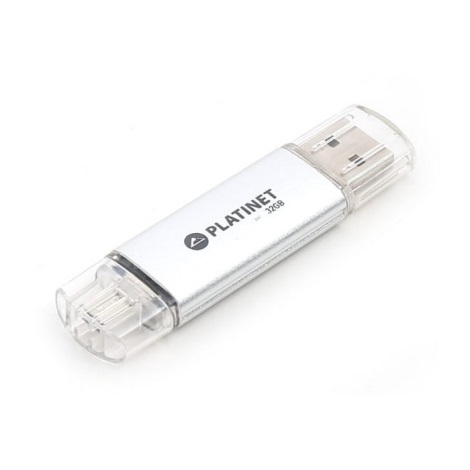 Dobbelt USB-nøgle + MicroUSB 32GB sølvfarvet
