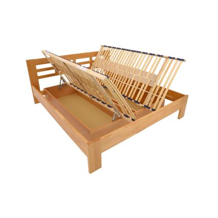 Dobbeltseng i massiv træ med opbevaringsplads ANGELA 180x200 cm lys valnød