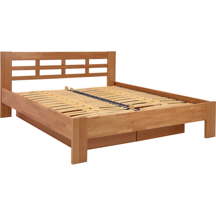 Dobbeltseng i massivtræ med opbevaringsplads ANGELA 180x200 cm blomme