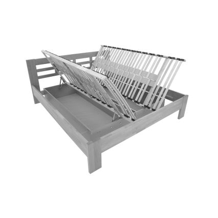 Dobbeltseng i massivtræ med opbevaringsplads ANGELA 180x200 cm blomme