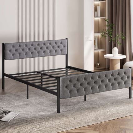 Dobbeltseng i metal KAROM 160x200 cm, grå, bæreevne 200 kg