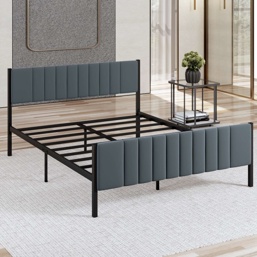 Dobbeltseng i metal LUNOR 140x200 cm, antracit, maks. belastning 200 kg